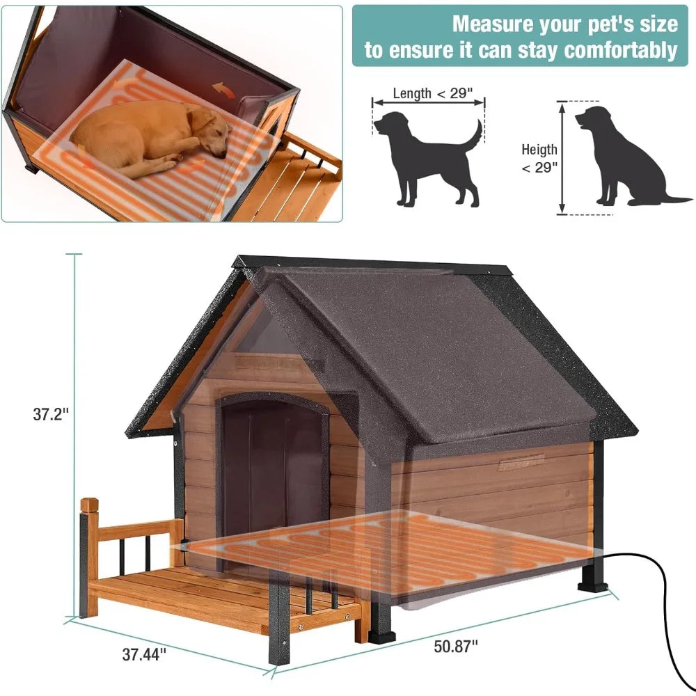 DAFIFY Insulated Outdoor Dog House With Heating Pad Large Dogs