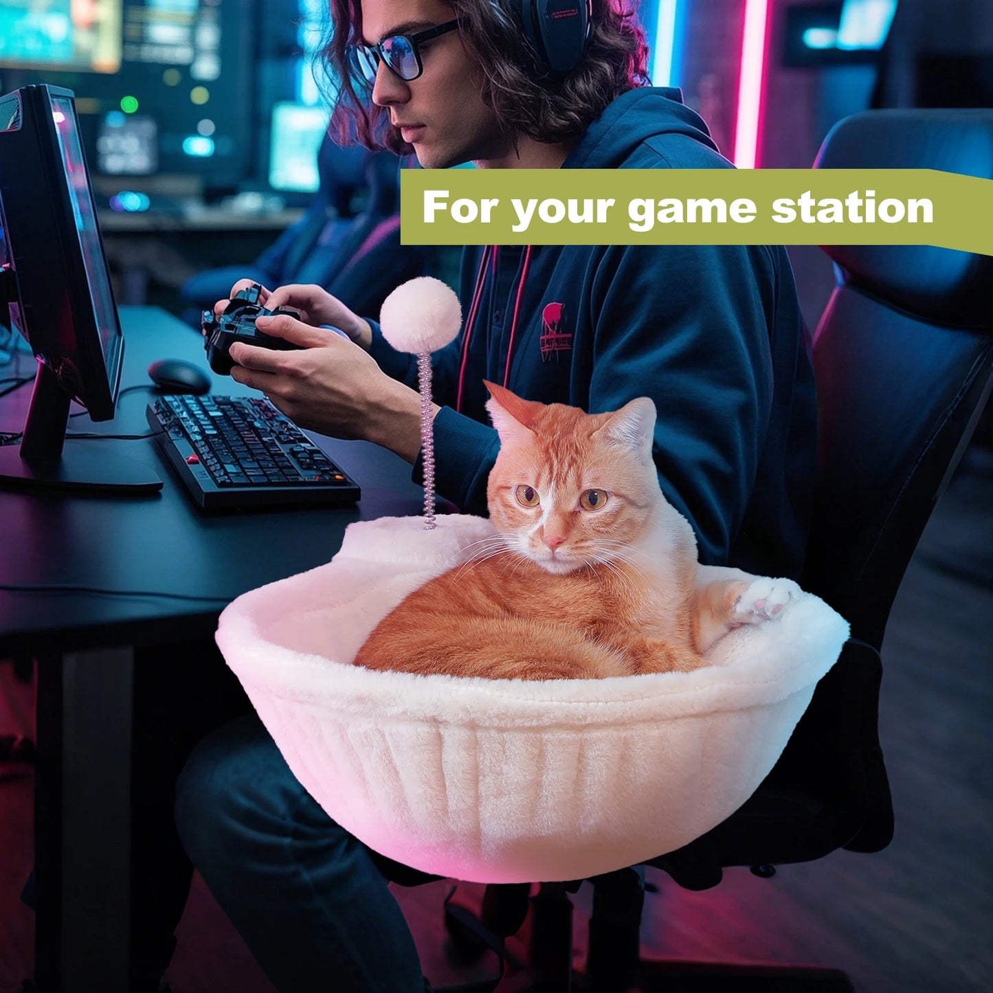 PEQULTICN Cozy Portable Cat Bed With Safe Hammock Toy