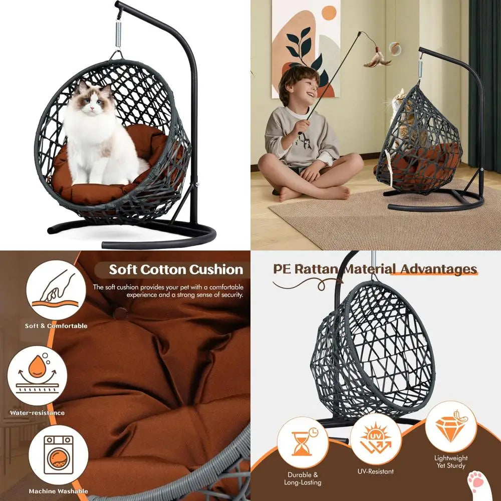 Indoor Pet Swing Bed With Aluminum Frame And Cushioned Hammock