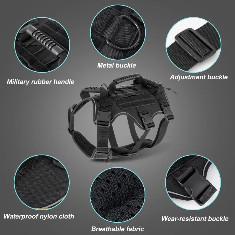 NONECN Tactical Reflective Dog Harness Quick Release For All Dogs