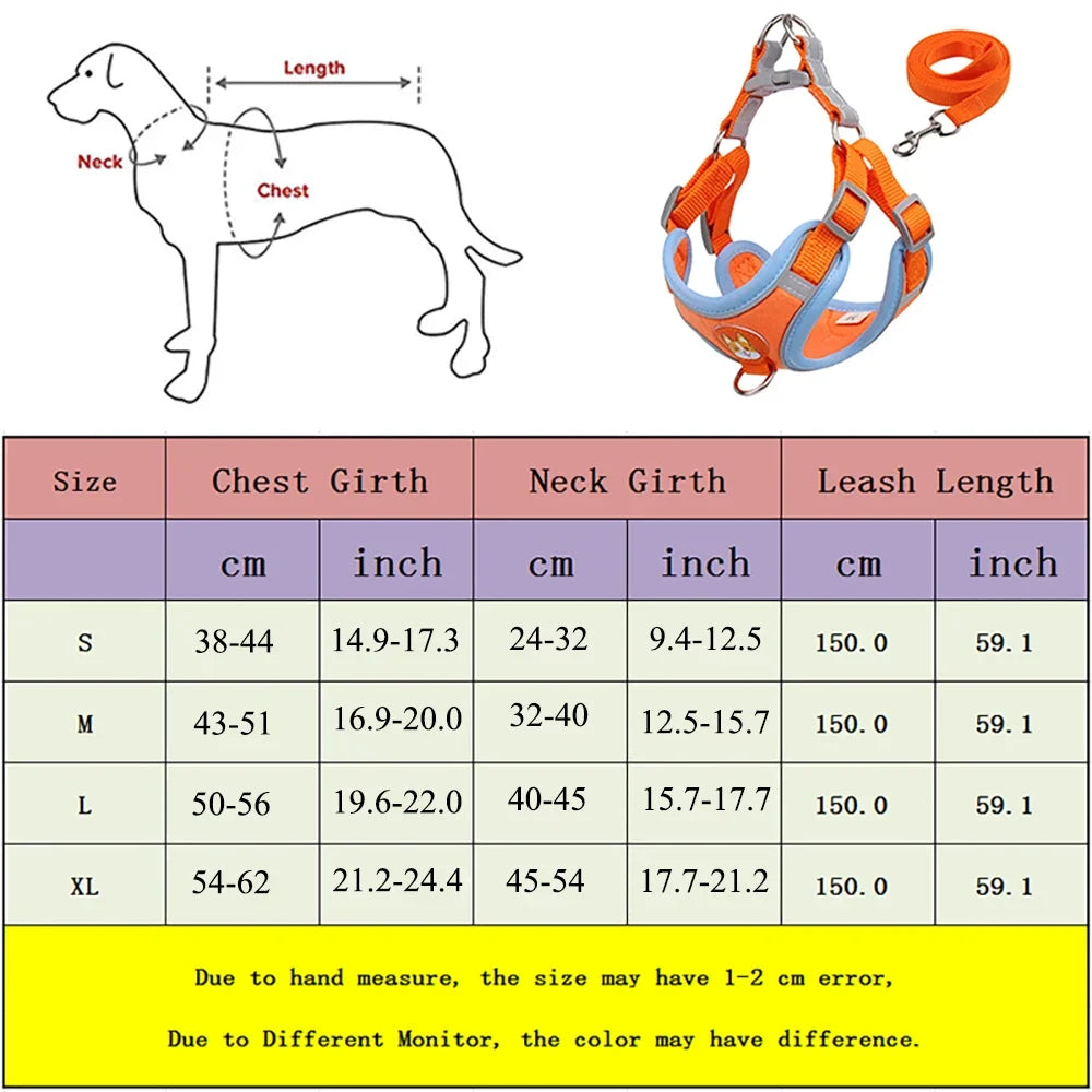 Adjustable Dog Harness And Leash Set Reflective For Pets Walking