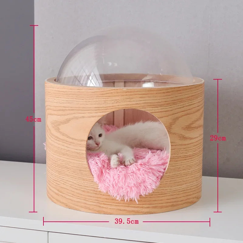 Smvp Cat Space Transparent Capsule Nest Bed For Climbing Cats Wooden
