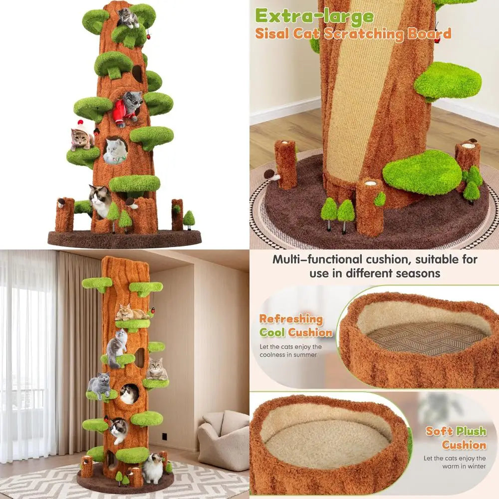 Wooden Indoor Multi Level Cat Tower With Scratching Post Condo