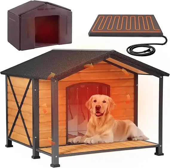Outdoor Heated Dog Shelter With Metal Frame