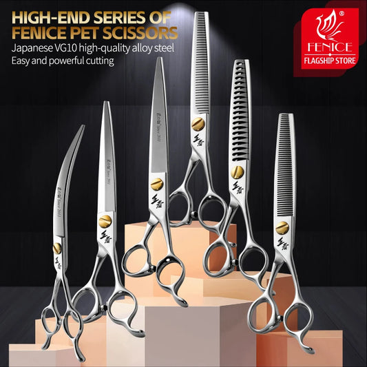 Fenice King Series VG10 Steel Dog Grooming Scissors Straight Curved Thinning