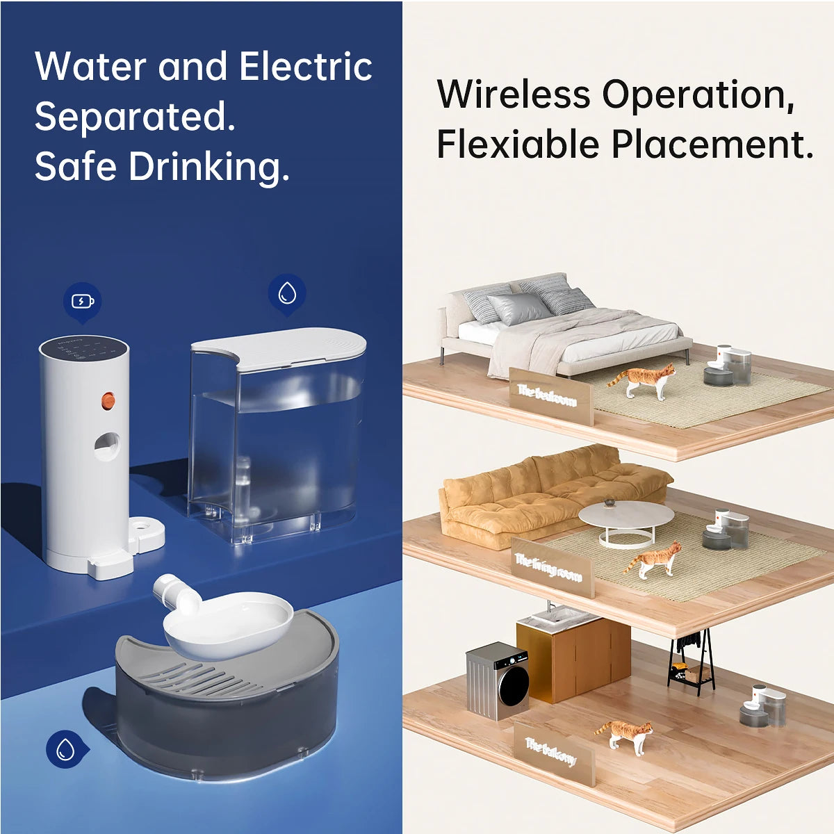 Hign-concerned Smart Pet Water Dispenser Wireless Fountain With Auto Feeder