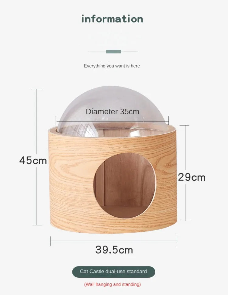 Smvp Cat Space Transparent Capsule Nest Bed For Climbing Cats Wooden