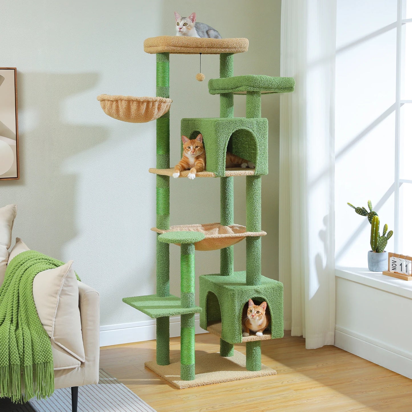 PEQULTICN Cat Tree Indoor Multi Level Tower With Scratching Posts Hammock