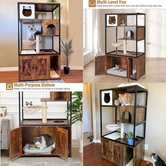 Gutinneen Hidden Cabinet Litter Box With Storage Cat Tree