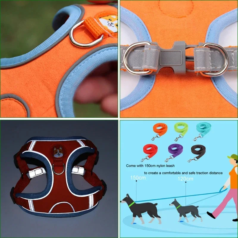 Adjustable Dog Harness And Leash Set Reflective For Pets Walking