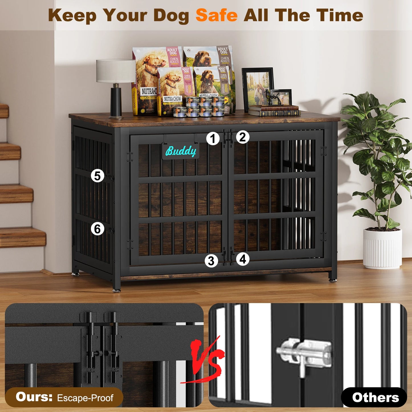 Furniture Style Dog Crate With Casters Indoor Kennel For Home
