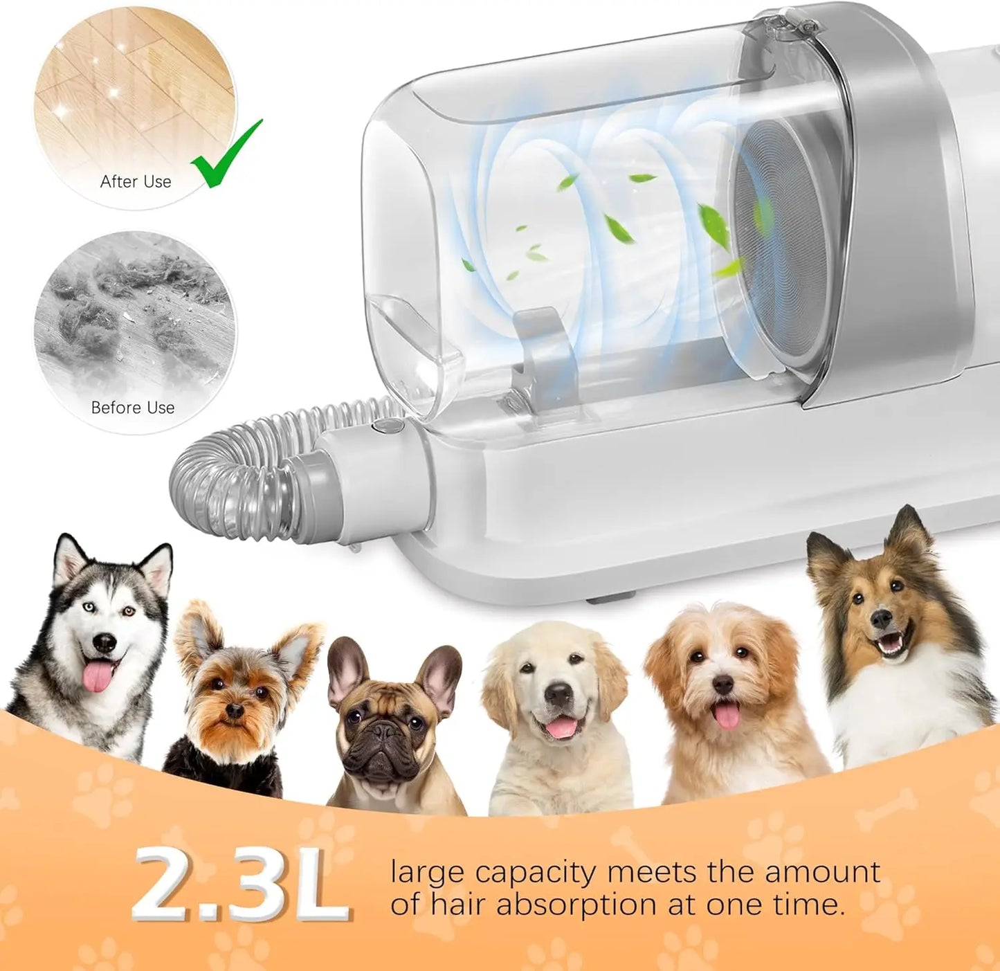 Pet Grooming Vacuum Kit Low Noise With 5 Essential Tools