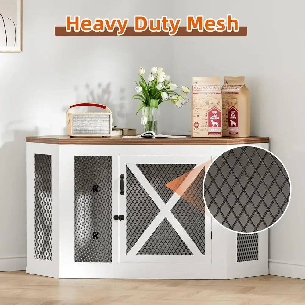 Wooden Dog Kennel End Table With Mesh