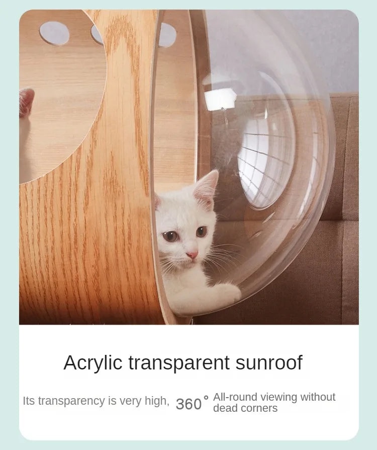 Smvp Cat Space Transparent Capsule Nest Bed For Climbing Cats Wooden