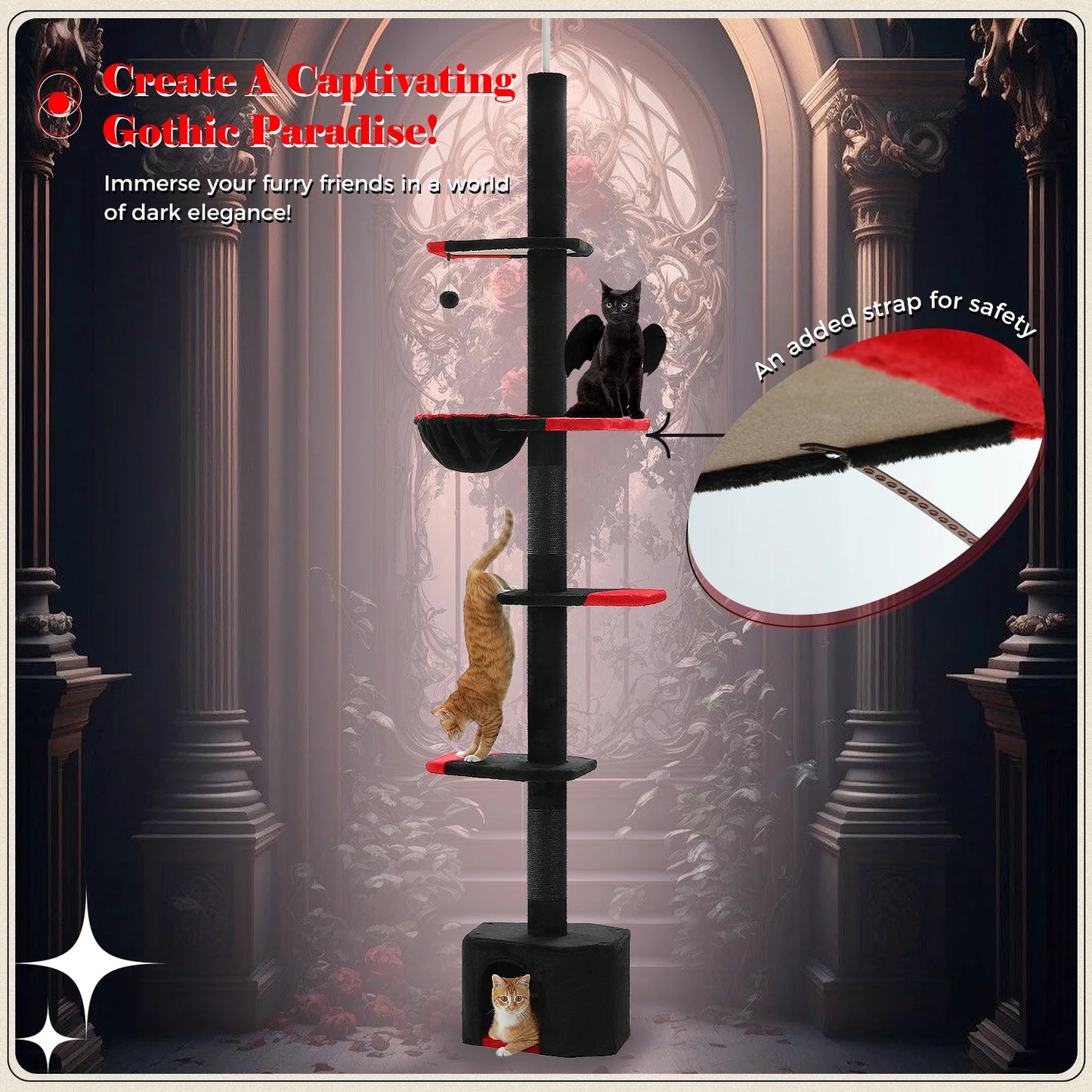 PAWZ Road Gothic Cat Tree Five Tier Floor To Ceiling