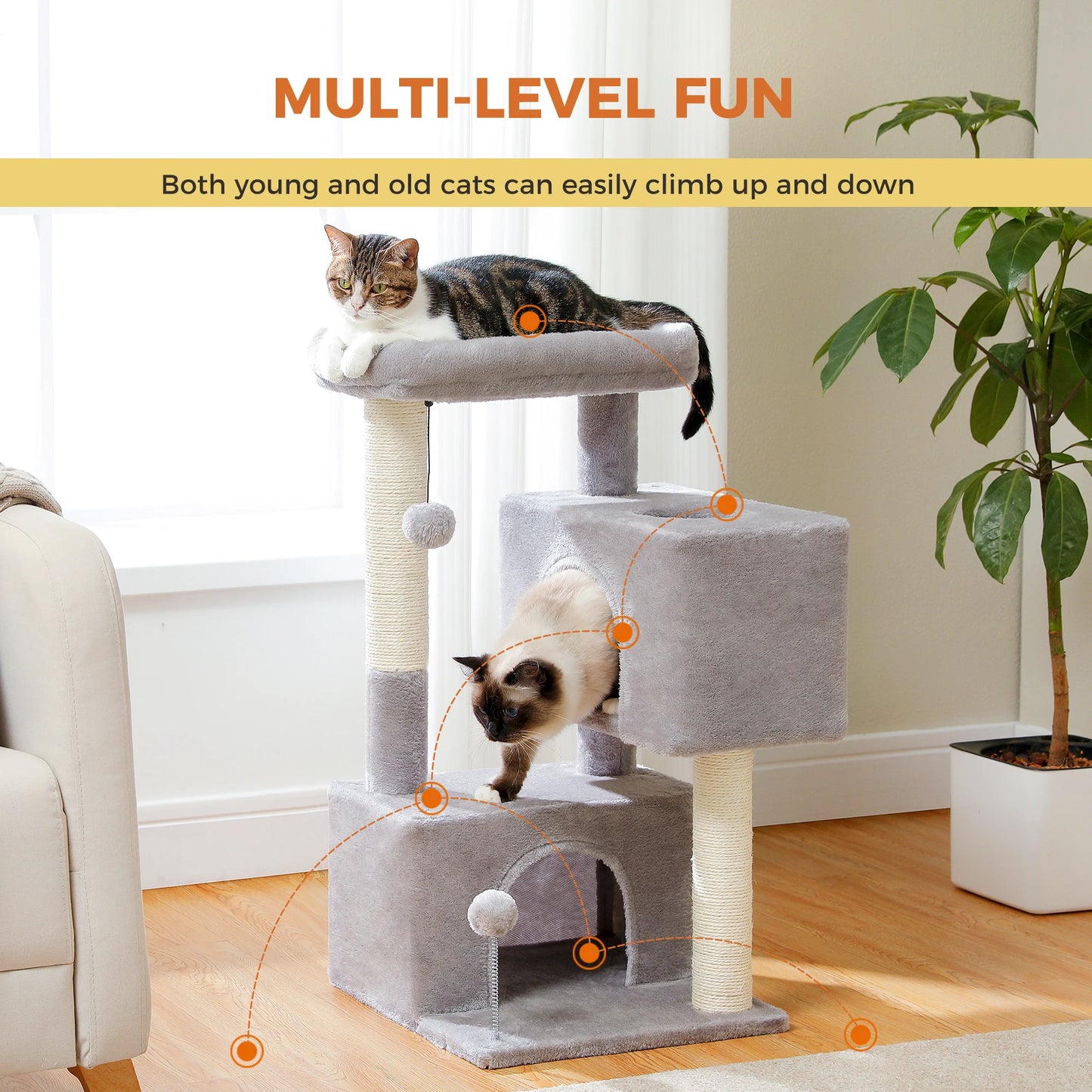 PAWZ Road Multi Level Cat Tree Tower With Sisal Posts
