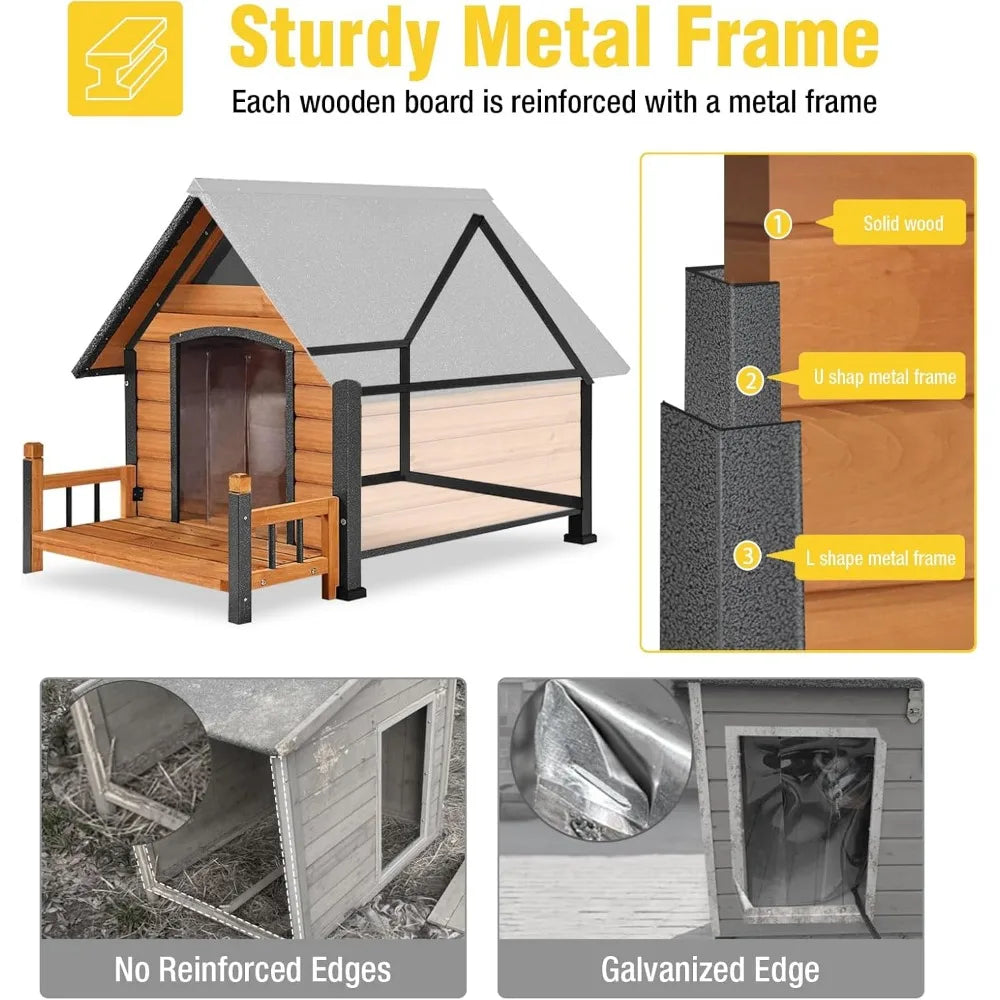 Outdoor Heated Dog House With Insulated Wood Metal Frame