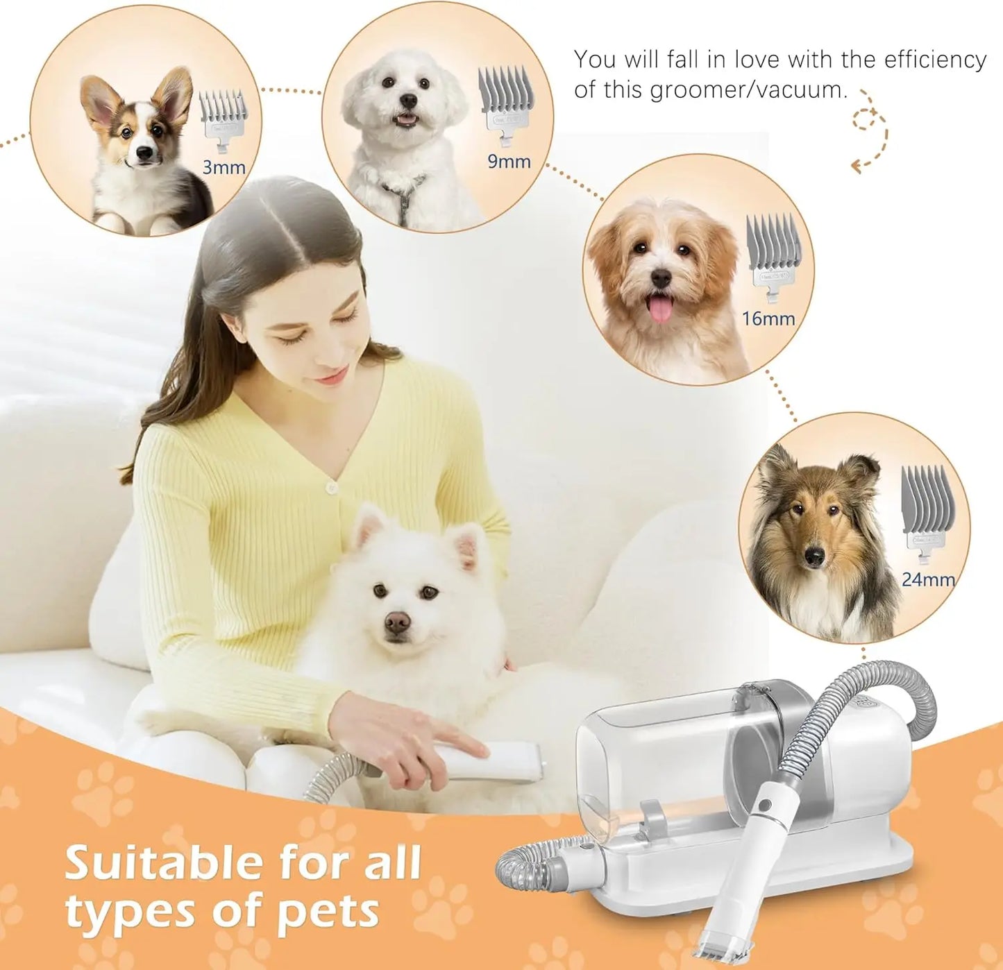 Pet Grooming Vacuum Kit Low Noise With 5 Essential Tools