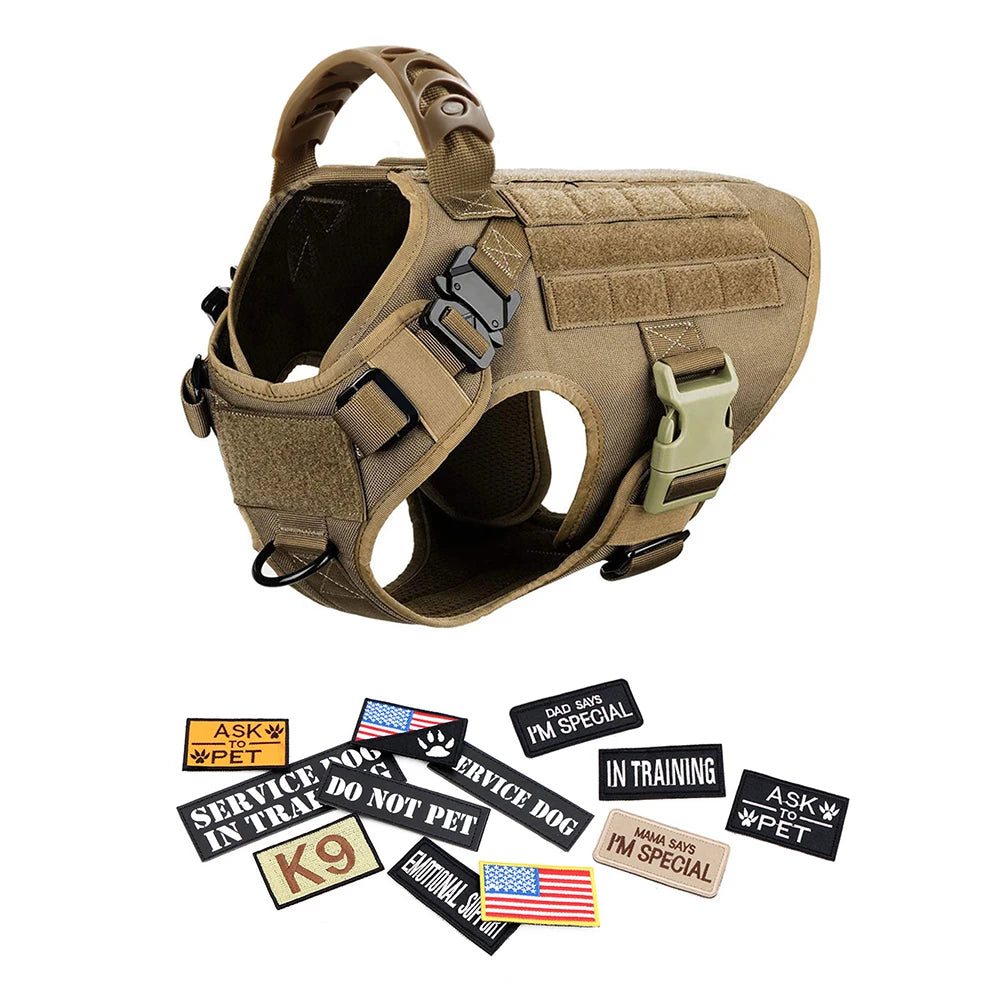 PETRAVEL CN Military Large Dog Harness Vest Set Patches For Malinois Training