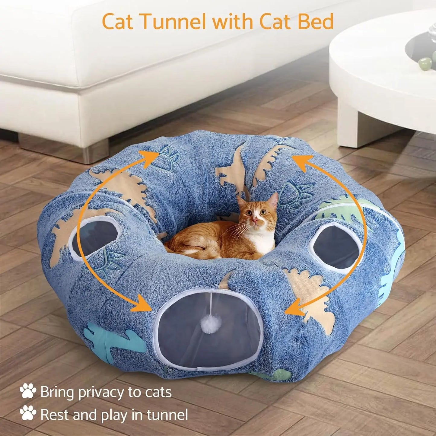 Cat Tunnel Bed Foldable Plush Donut Cave For Indoor Cats