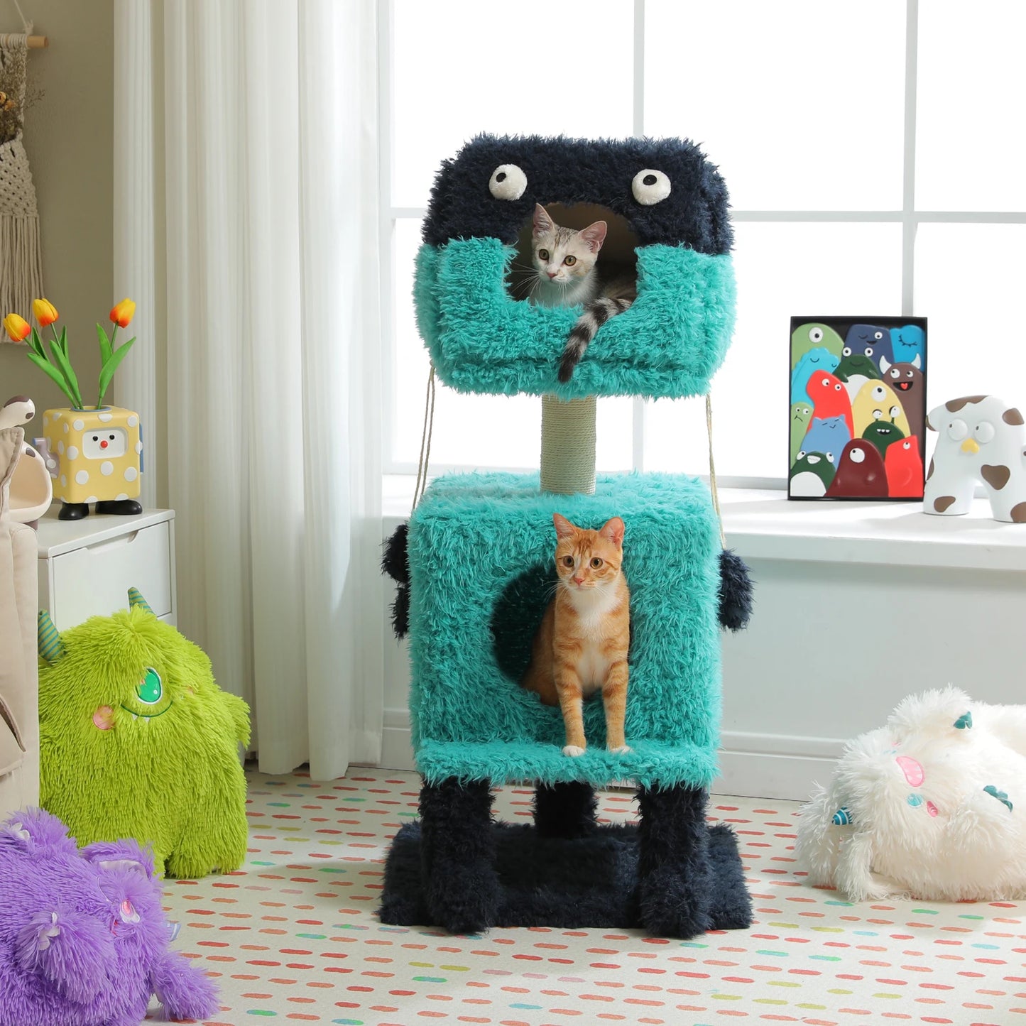 PETEPELACN Monster Series Cute Cat Tree Tower With Plush Condos Scratching Post