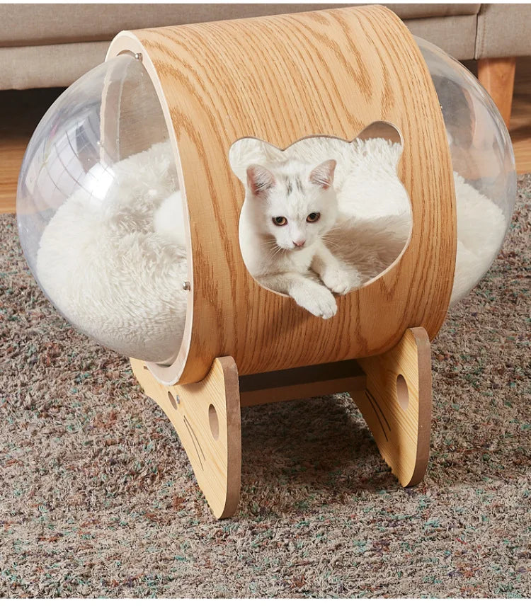 Smvp Cat Space Transparent Capsule Nest Bed For Climbing Cats Wooden