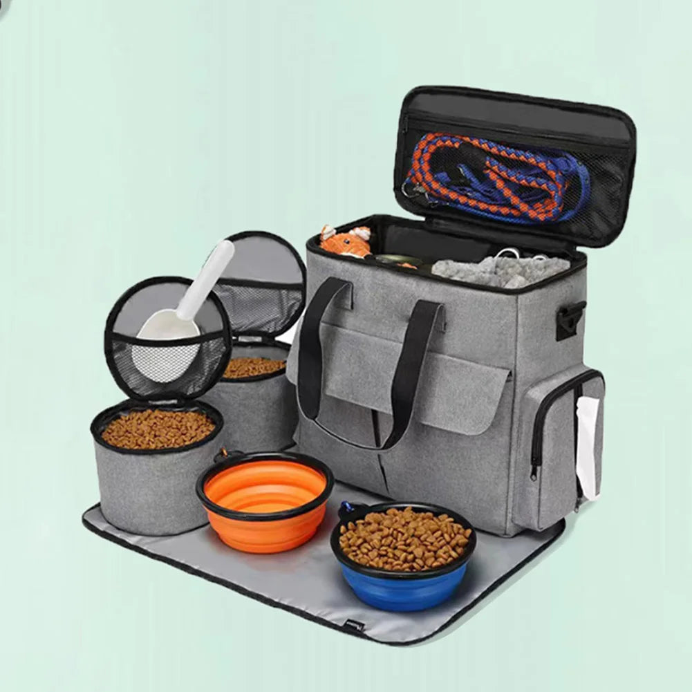 TWISTER.CK Dog Travel Backpack Organizer With Food Bags And Bowls