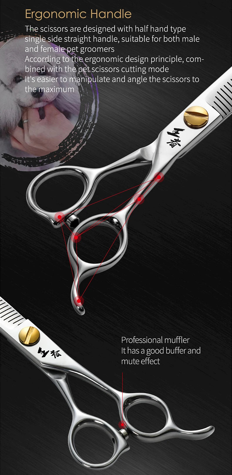 Fenice King Series VG10 Steel Dog Grooming Scissors Straight Curved Thinning