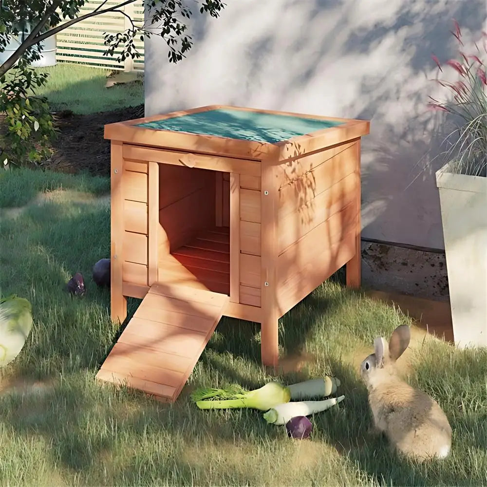Hign-concerned Natural Fir Wood Dog House With Hinged Roof