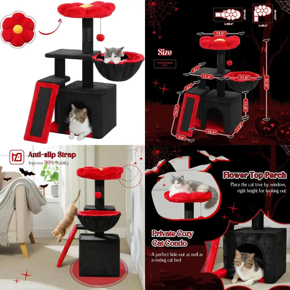 Gothic Style Indoor Cat Tree Flower Tower With Hammock