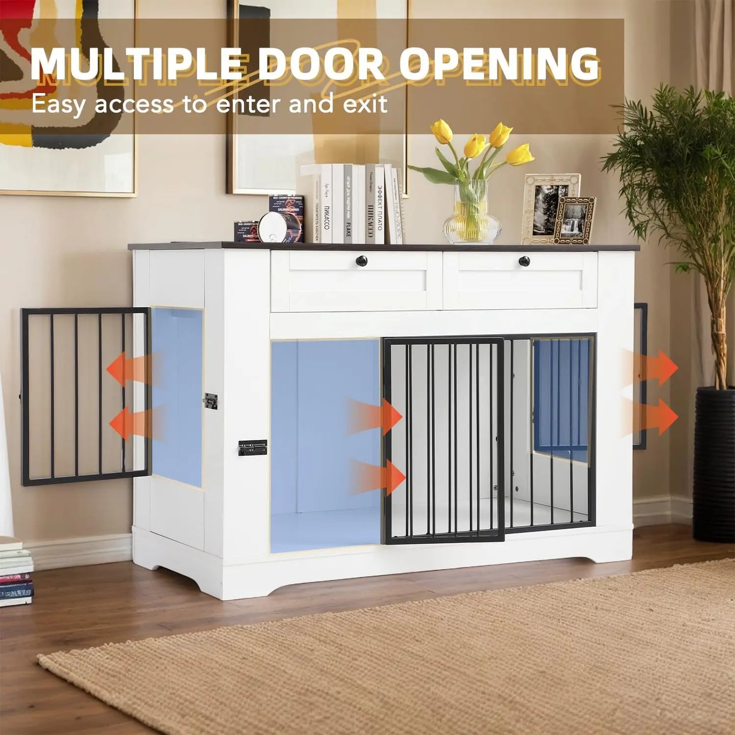 Heavy Duty Wooden Double Dog Kennel With Storage Drawers