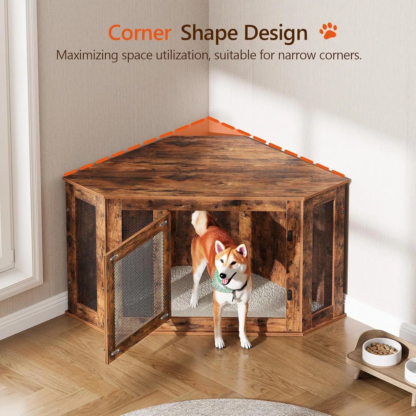 Corner Dog Crate Furniture Wooden Kennel End Table TV Stand
