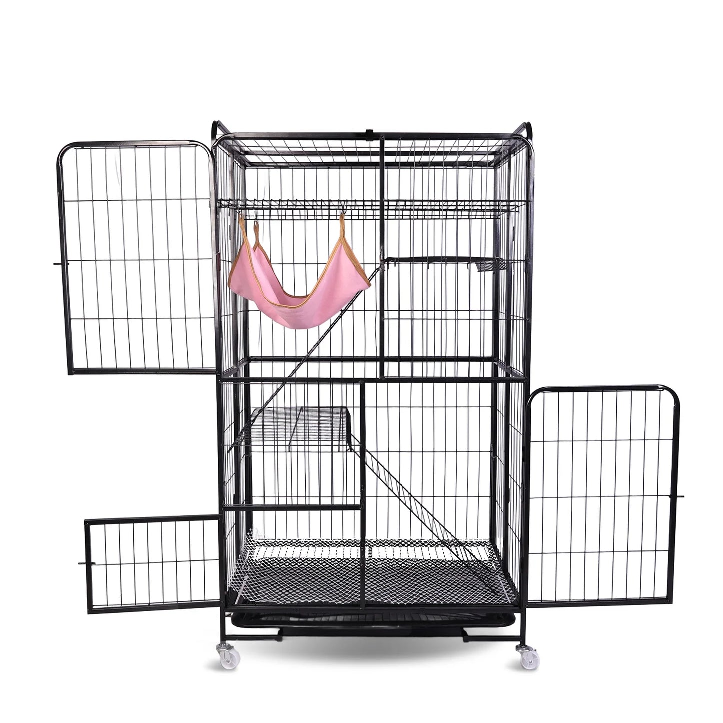 APWIKOGER 4 Tier Cat Playpen Collapsible Kennel With Wheels For Indoor Cats
