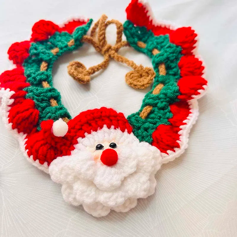 Handmade Crochet Santa Pet Collar Adjustable For Cats And Dogs