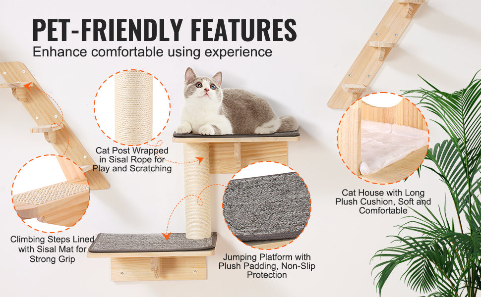 SucceBuy Wall Mounted Cat Shelves And Perches Cat Tree